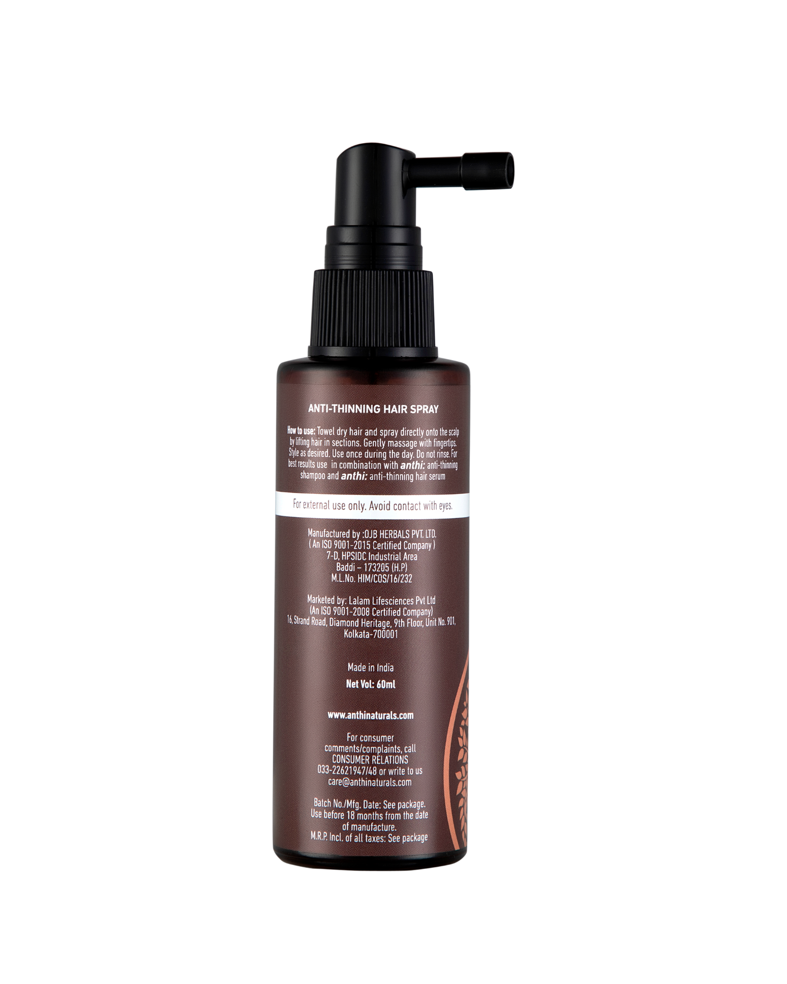 Anthi's Anti-Thinning Hair Spray- For Thinning Hair-Back Label