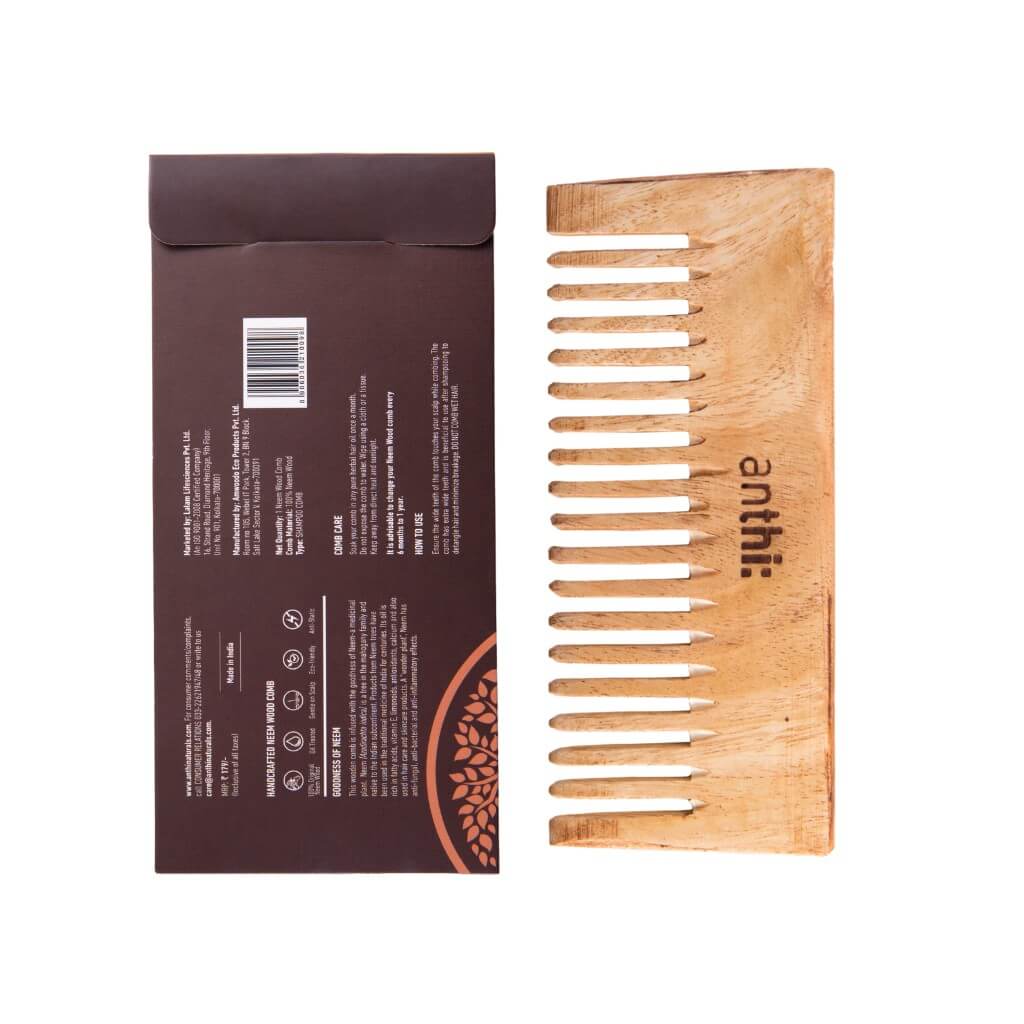 Anthi Neem Wood Comb Without  Handle With Back Carton