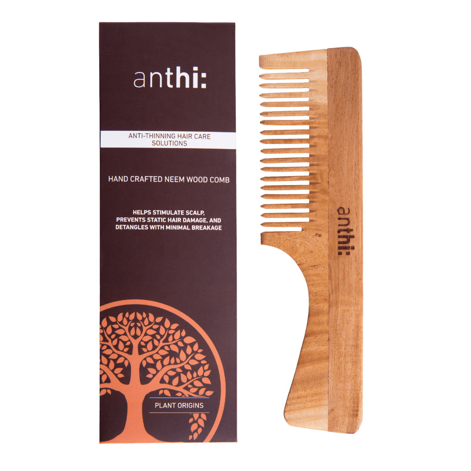 Anthi Neem Wood Comb With Handle With Carton
