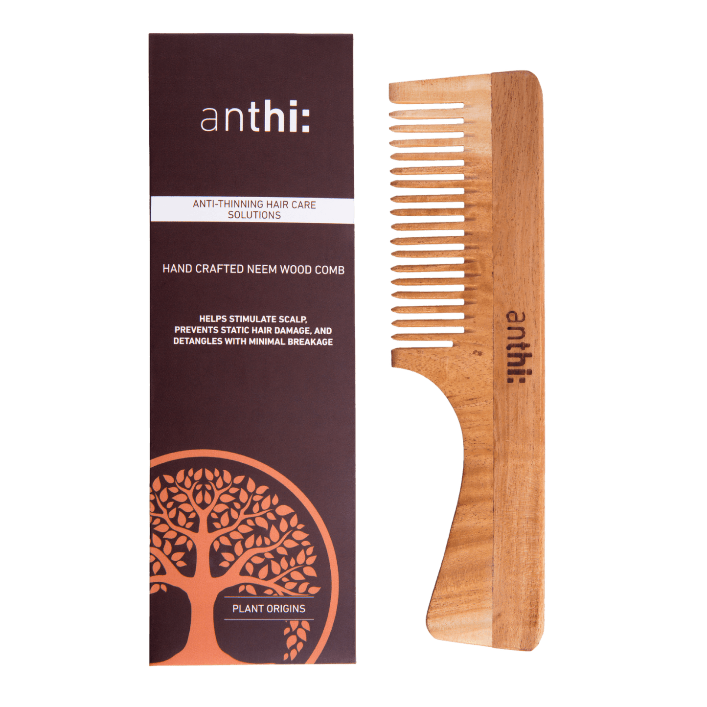 Anthi Neem Wood Comb With Handle With Carton